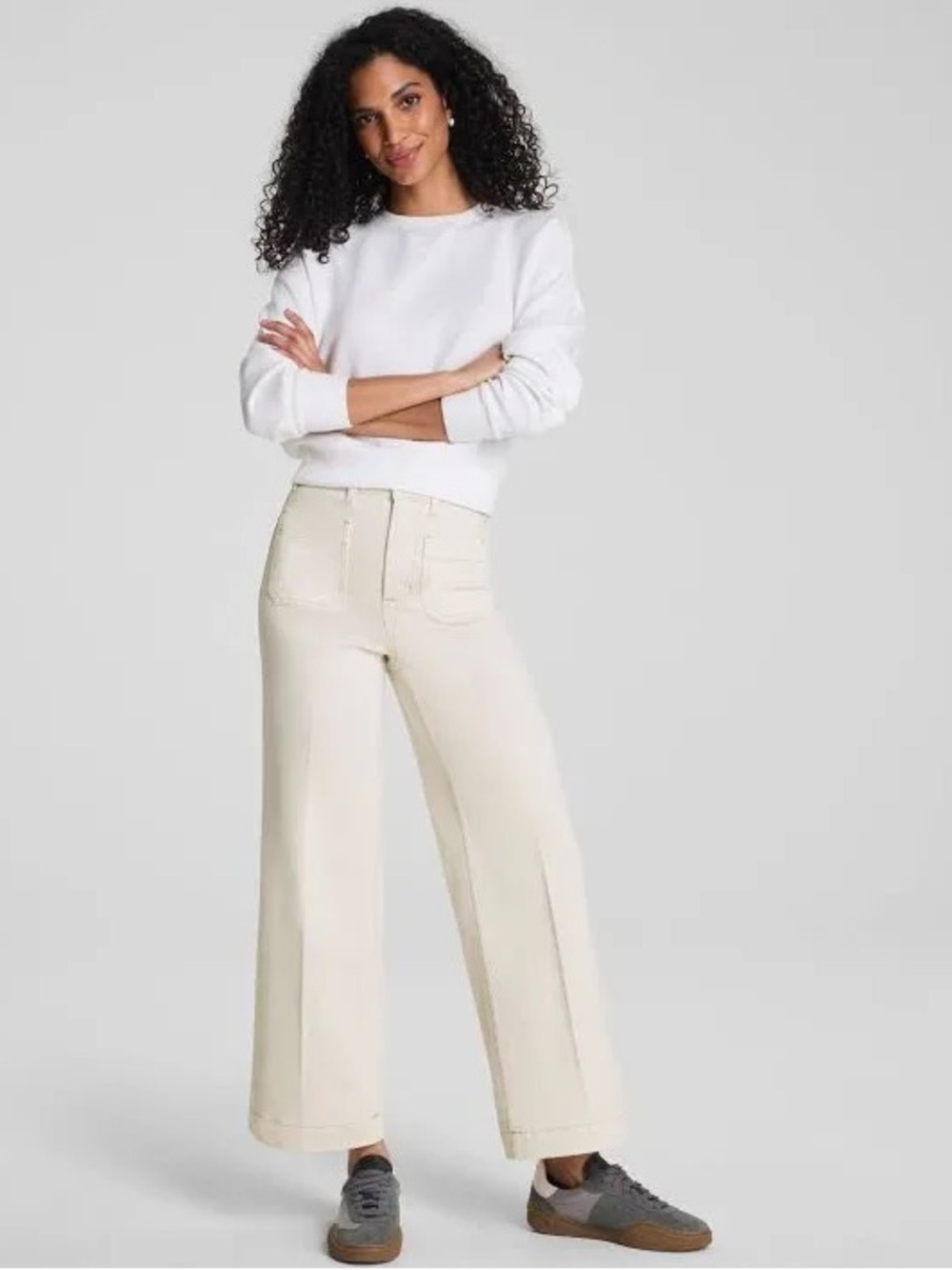NWT SPANX EveryWear Cropped Wide Leg Jeans White Small Petite